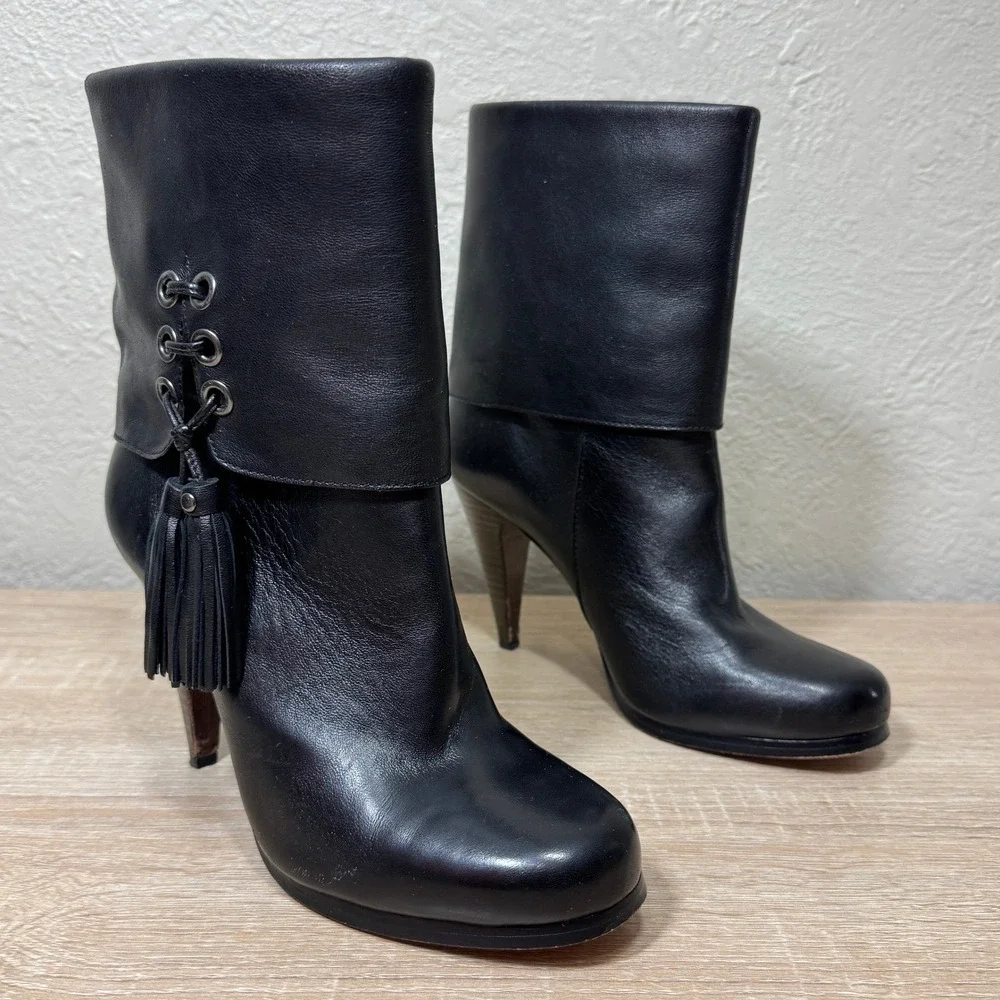 Coach Legra Heeled Boots 7 Tassel Foldover Leather Biker Club Streetwear Luxury - Picture 3 of 10